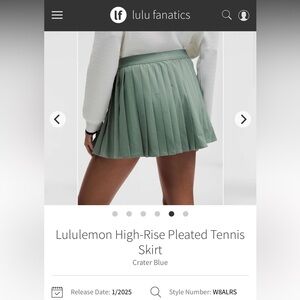 NWOT Lululemon Pleated High-Rise Tennis Skirt SZ 10 *Crater blue*